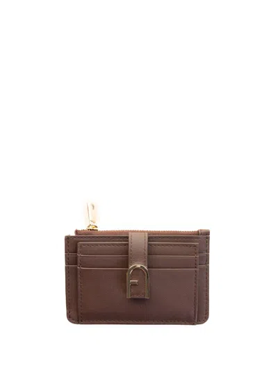 Furla Flow S Wallet In Espresso - Three Interior Open Compartments - Twist Lock With Arco Logo In Brown