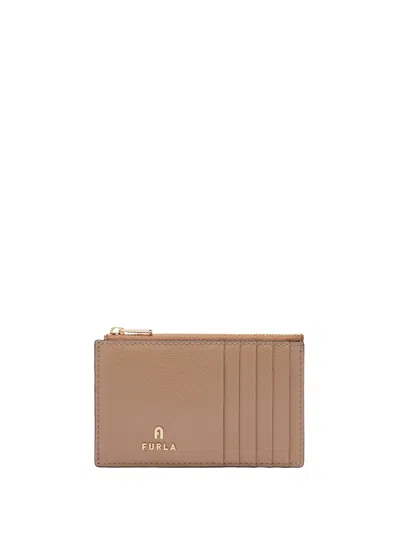 Furla Greige Leather Card Holder - Five Credit Card Slots On The Front And Back - Central Inte