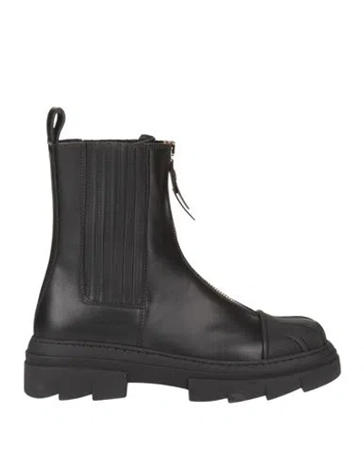 Furla Gum Chelsea Boot T.25 Woman Ankle Boots Black Size 11 Calfskin, Polyester, Polyurethane