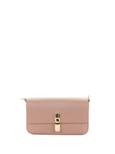 Furla Iride S Beige Leather Shoulder Bag In Pink