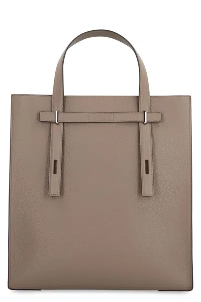 Furla Man Giove L Leather Tote In Brown