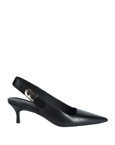 Furla Sign Slingback T.50 Woman Pumps Black Size 7 Leather, Polyester