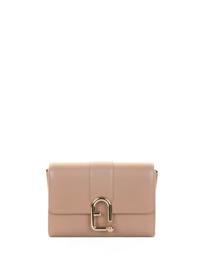 Furla Urban S Beige Leather Shoulder Bag In Brown