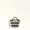 Furla Vortice Mini Double Handle Bag In A Mix Of Canvas And Smooth Leather In Contrast In Toni Nero