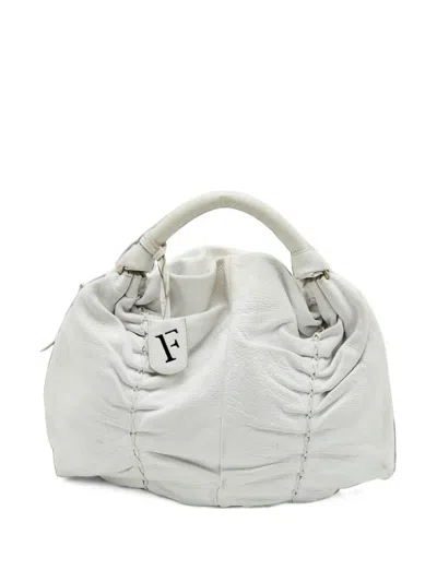 Pre-owned Furla Gathered Braided Tote Bag In White
