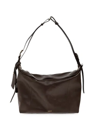 Furla Ginevra Leather Shoulder Bag In Brown