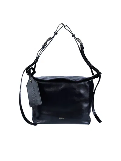 Furla Ginevra M Glossy Black Handbag In Blue