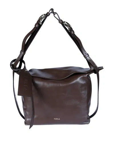 Furla Ginevra M Leather Fold-over Shoulder Bag In Black