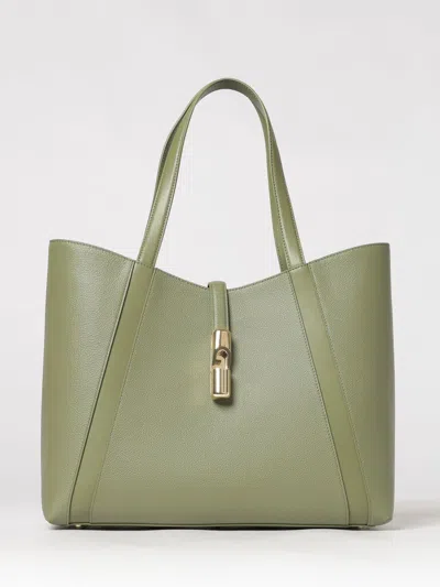 Furla Goccia L Grained Leather Tote Bag In Green
