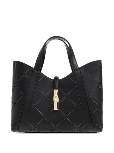 Furla Goccia Laser-cut Top Handle Small Tote Bag In Black