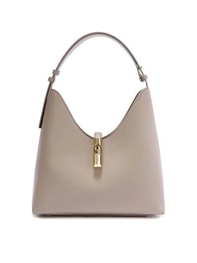 Furla Goccia M Hobo Bag In Linen Color Leather In Sand
