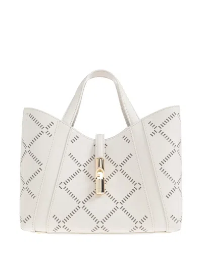 Furla Goccia Perforated Handle Small Tote Bag In White