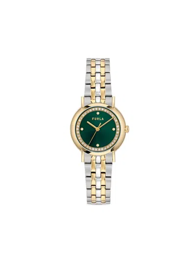 Furla Gold And Silver Tone Watch In Green