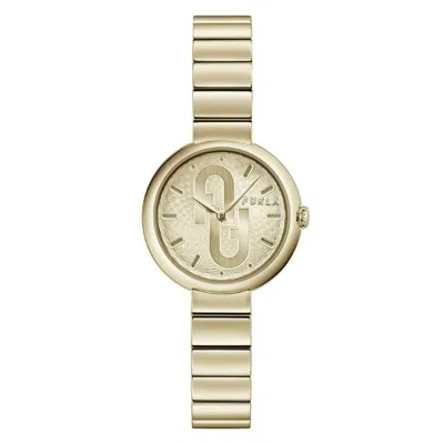 Furla Gold Stainless Steel Watch In Brown