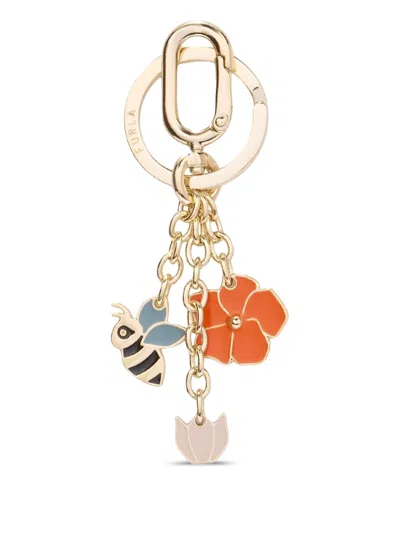 Furla Gold Zamak Resin Brass Keyring In Multi