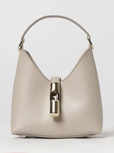 Furla Grained Leather Mini Shoulder Bag With Monogram Logo And Strap In Neutral