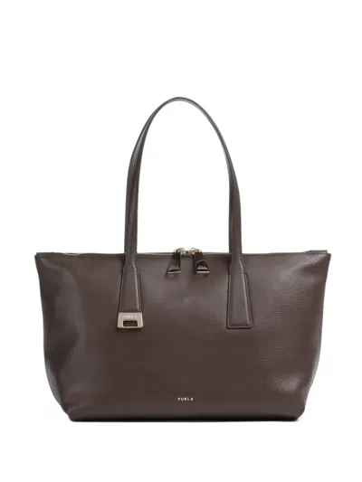 Furla Grained Leather Tote Bag In Brown