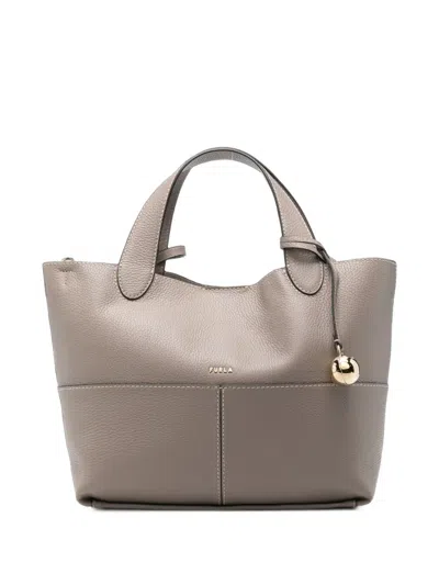 Furla Grained Leather Tote Bag In White