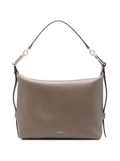 Furla Grained-leather Chain-link Tote Bag In Brown