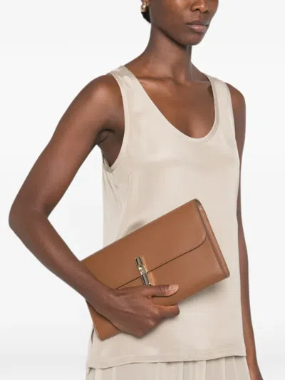 Furla Grainy-leather Clutch Bag In Brown