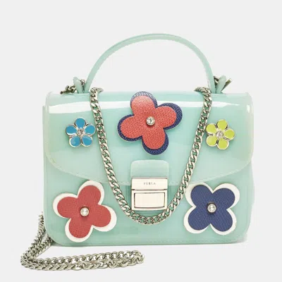 Pre-owned Furla Green Rubber Mini Floral Candy Bon Bon Bag