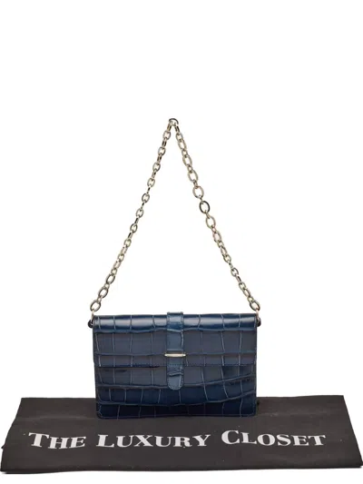 Pre-owned Furla Greta Croc-embossed Clutch Bag In Blue