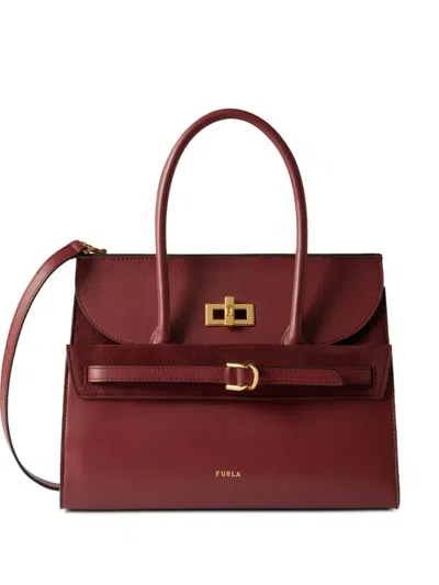 Furla Greta Leather Tote Bag In Burgundy