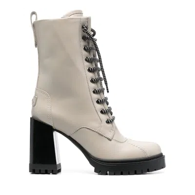 Furla Grey Climb High Block Heel Hiking Leather Ankle Boots In Neutral