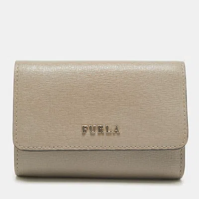 Pre-owned Furla Grey Leather Trifold Compact Wallet