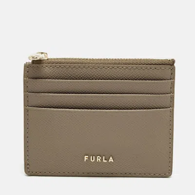 Pre-owned Furla Grey Leather Zip Card Holder In Gray