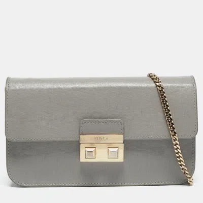 Pre-owned Furla Grey Saffiano Leather Mini Metropolis Crossbody Bag
