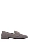 Furla Suede Square Toe Loafers With Metallic Stitching In Grey