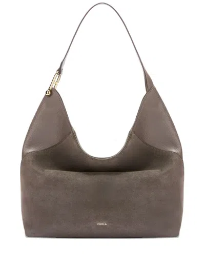 Furla Grey Suede Logo Shoulder Bag