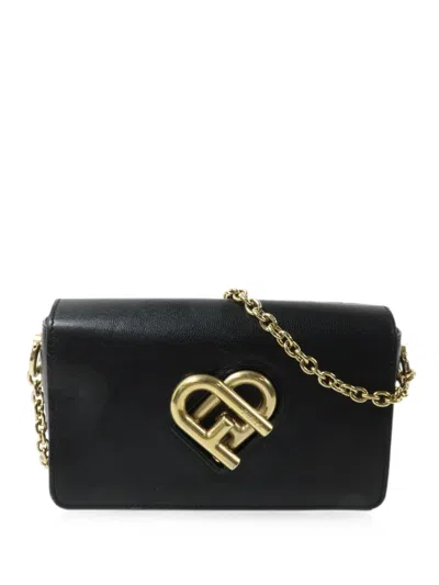 Pre-owned Furla Heart Turn-lock Chain Shoulder Bag In Black