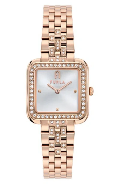 Furla Heritage Crystal Square Rose Gold Tone Bracelet Watch, 27.5mm
