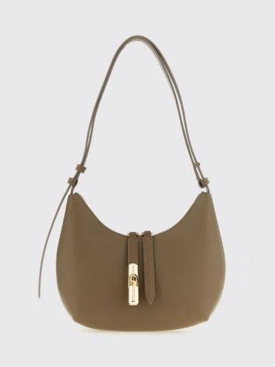 Furla Hobo Bag In Hammered Calfskin With Adjustable Shoulder Strap In Brown
