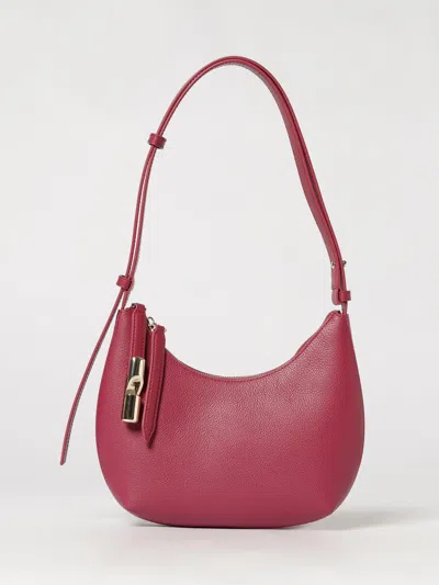 Furla Hobo Bag In Hammered Calfskin With Adjustable Shoulder Strap In Red