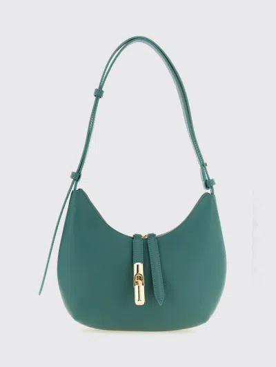 Furla Hobo Bag In Hammered Calfskin With Adjustable Shoulder Strap In Green