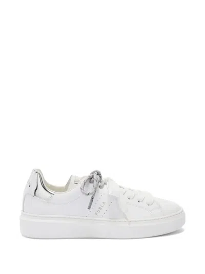 Furla Hype Silver-tone Detail Sneakers In White