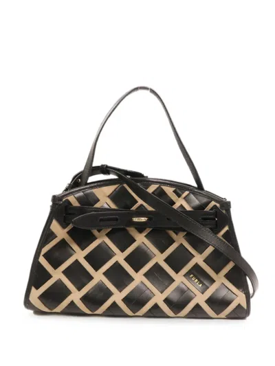Pre-owned Furla Interwoven Leather Shoulder Bag In Black