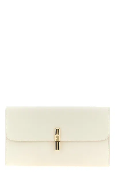 Furla Iride Logo-clasp Leather Clutch Bag In White