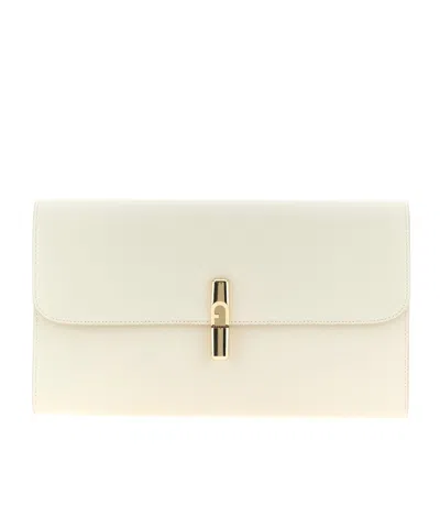 Furla Iride Logo-clasp Leather Clutch Bag In White