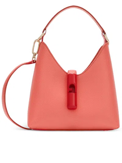 Furla Iride Mini Hobo Red Textured Leather Bag In Orange