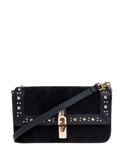Furla Iride S Rectangular Suede Shoulder Bag In Black