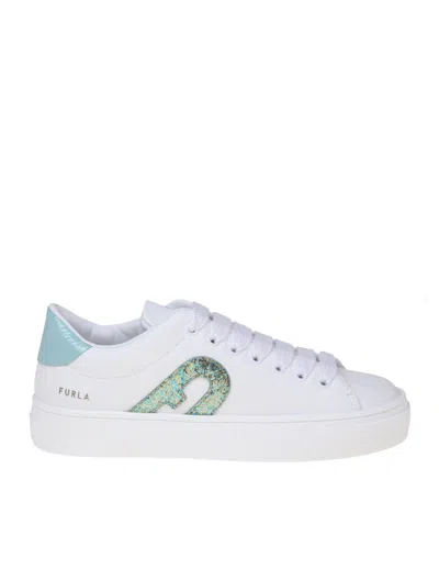 Furla Joy Lace Up Sneakers In White Leather In Green