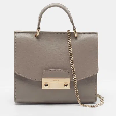 Pre-owned Furla Julia Beige Leather Top Handle Bag In Sand