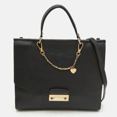 Pre-owned Furla Julia Black Leather Flap Top Handle Bag
