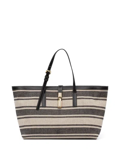 Furla L Debby Striped Tote Bag In Brown