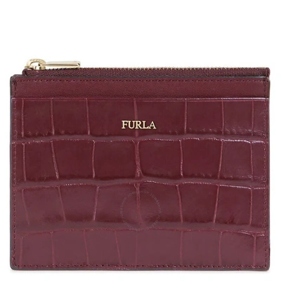 Furla Ladies Babylon S Croco-embossed Leather Zip Card Case - Ribes G In Burgundy