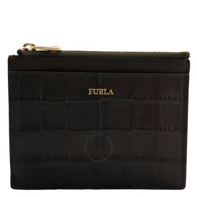 Furla Ladies Babylon S Croco-embossed Leather Zip Card Case In Black